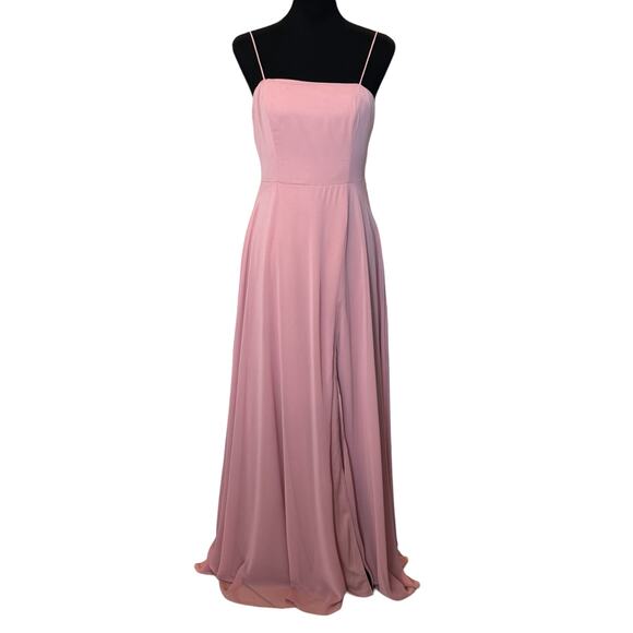 New ~ LOVELY ~ Square Neck Chiffon Maxi Dress With Front Slit Size 6 HOMECOMING - Picture 4 of 8